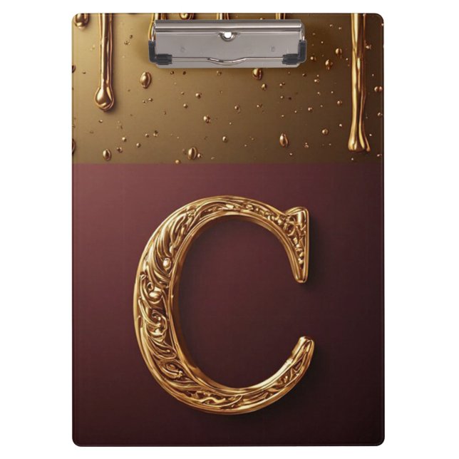 Goldener Buchstabe C Monogramm mit tropfendem Meta Klemmbrett (Vorderseite)