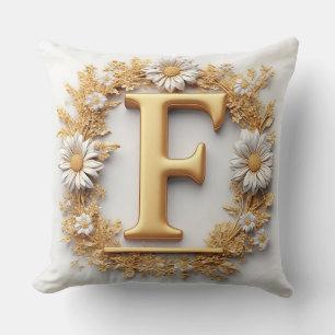 Goldener Buchstabe F Floraler Kranz Personalisiert Kissen