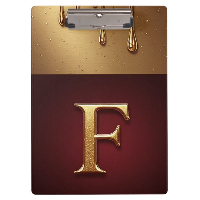 Goldener Buchstabe F Monogramm mit tropfender Meta Klemmbrett (Vorderseite)