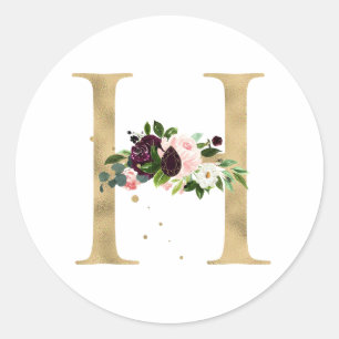 Goldener Buchstabe MONOGRAMM boho burgunderrote Bl Runder Aufkleber