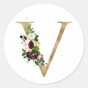Goldener Buchstabe MONOGRAMM boho burgunderrote Bl Runder Aufkleber