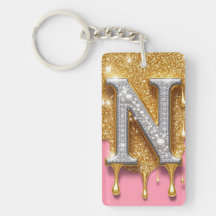 Goldener Buchstabe N Initiale Diamant Rosa Hinterg