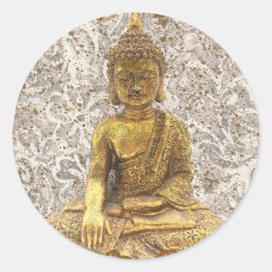 Goldener Buddha Golden Floral Blumen Elegant Runder Aufkleber