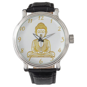 Goldener Buddha in Friedlicher Pose Armbanduhr