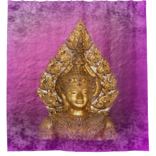 goldener Buddha in Lila Duschvorhang