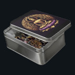 Goldener Buddha in ruhiger Lotus Puzzle<br><div class="desc">In einer ruhigen Umgebung liegt eine goldene Buddha-Statue auf einer lebendigen Lotus-Blume,  umgeben von faszinierenden Designs.</div>