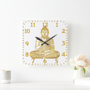 Goldener Buddha in ruhiger Pose Quadratische Wanduhr