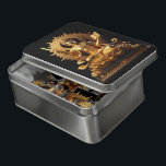 Goldener Buddha mit aufwändigen Designs Puzzle<br><div class="desc">Eine goldene Buddha-Statue sitzt auf einer Lotus-Blume und hält ein Schwert in der einen und ein offenes Buch in der anderen. Das aufwändige künstlerische Design strahlt Ruhe aus,  ergänzt durch einen Halo wirbelnder Muster,  der Weisheit und Erleuchtung symbolisiert.</div>