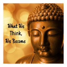 Goldener Buddha mit Ausspruch: Was du denkst, wirs