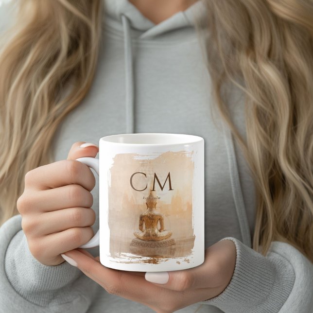 Goldener Buddha-Monogramm Kaffeetasse (Golden Buddha Custom Coffee Mug with your Name or Text)