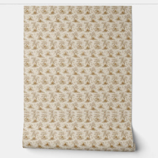 Goldener Buddha Toile de Jouy Klassisches Muster Tapete
