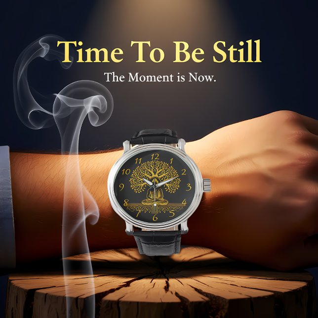 Goldener Buddha umgeben von faszinierenden Blätter Armbanduhr (Von Creator hochgeladen)