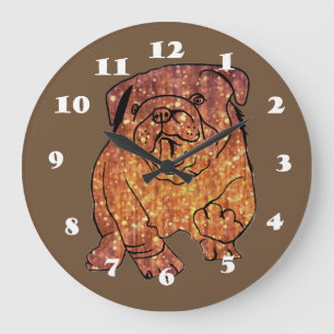 Goldener Bulldogge Rund (Groß) Wanduhr