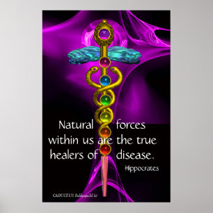 GOLDENER CADUCEUS, 7 CHAKREN, LILA ROSE Medizin, Y Poster