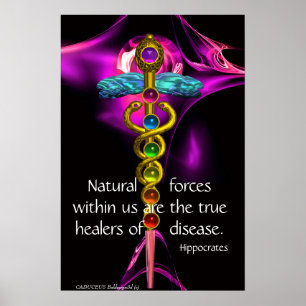 GOLDENER CADUCEUS, 7 CHAKREN, ULTRA VIOLETT Medizi Poster