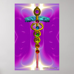 GOLDENER CADUCEUS 7 CHAKREN, Yoga, Medizinisch  Pi Poster