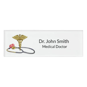 Goldener Caduceus & Medizinisches Stethoskop mit H Namenschild