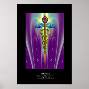 GOLDENER CADUCEUS Medizinisches Symbol Lila Grün S Poster