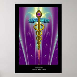 GOLDENER CADUCEUS Medizinisches Symbol Lila Grün S Poster