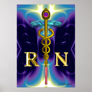 GOLDENER CADUCEUS SYMBOL FÜR REGISTRIERTE KRANKENS POSTER