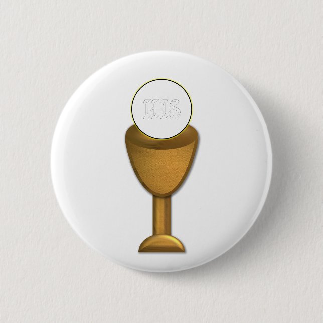 Goldener Chalice und Gastgeber - Heilige Kommune Button (Vorderseite)