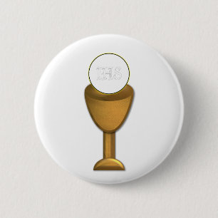 Goldener Chalice und Gastgeber - Heilige Kommune Button
