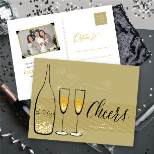 Goldener Champagner Prost Pop Fizz Klirren Stylisc Feiertagspostkarte