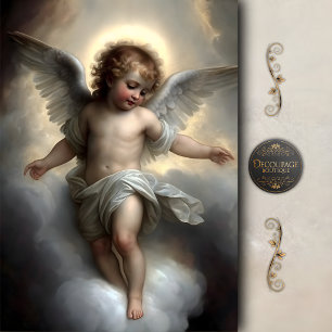 Goldener Cherub Wolke Engel Dekoupage Seidenpapier