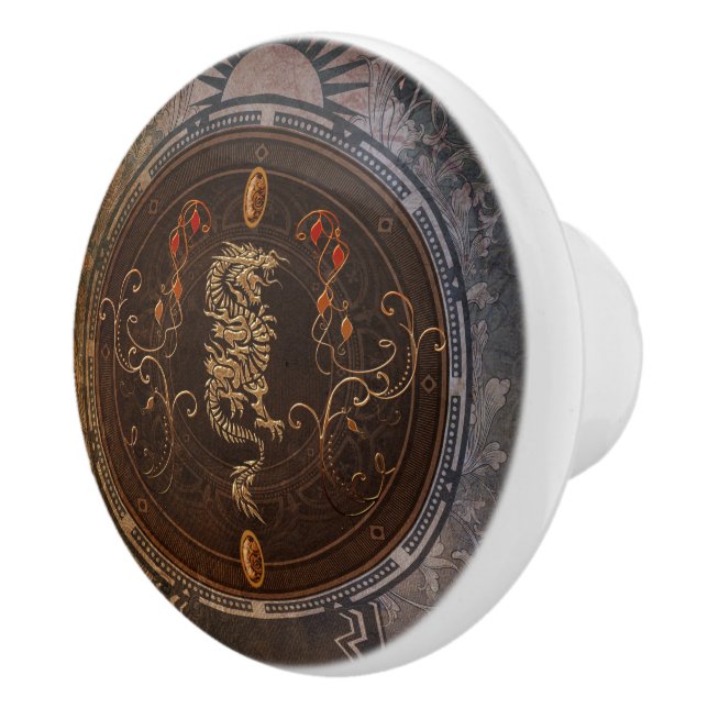 Goldener chinesischer Drache Keramikknauf (Rechts)