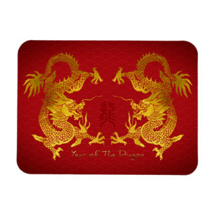 Goldener chinesischer Drache mit altem Ideogramm F Magnet