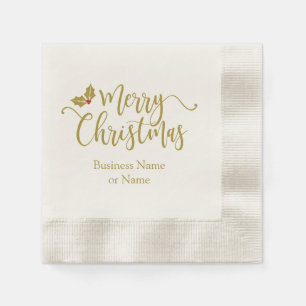 Goldener Christmas design typography and and Holly Serviette