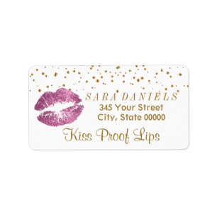 Goldener Confetti u. so rosa Lippen Adressaufkleber
