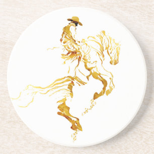 Goldener Cowboy auf aufbäumendem Pferd Getränkeuntersetzer