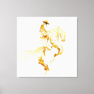 Goldener Cowboy auf aufbäumendem Pferd Leinwanddruck