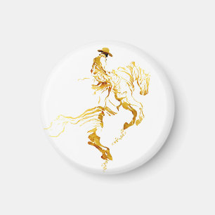 Goldener Cowboy auf aufbäumendem Pferd  Magnet