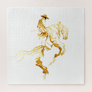 Goldener Cowboy auf aufbäumendem Pferd Puzzle