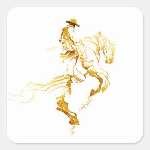 Goldener Cowboy auf aufbäumendem Pferd Quadratischer Aufkleber