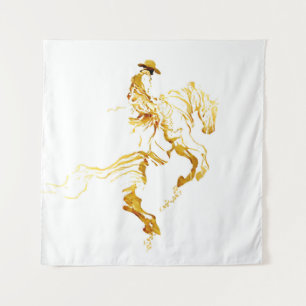 Goldener Cowboy auf aufbäumendem Pferd Wandteppich