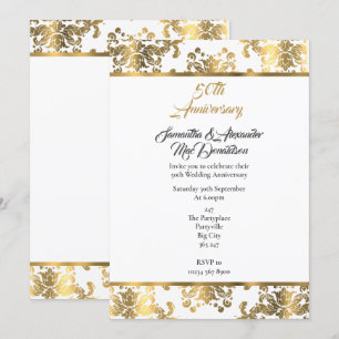 Goldener Damast 50. Hochzeitstag Einladung