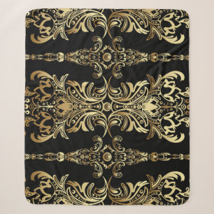Goldener Damast, florales Arabeskenmuster. Sherpadecke