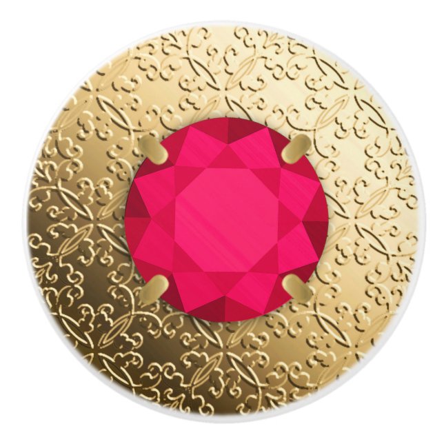 Goldener Damast mit Ruby-Edelstein-Imitaten Keramikknauf (Vorderseite)