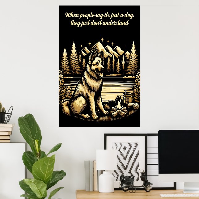 Goldener deutscher Hirte am Campfire Poster (Heimbüro)