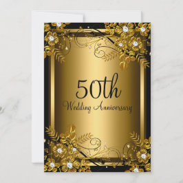 Goldener Diamant Blütenwirl 50 Jahre alt Einladung