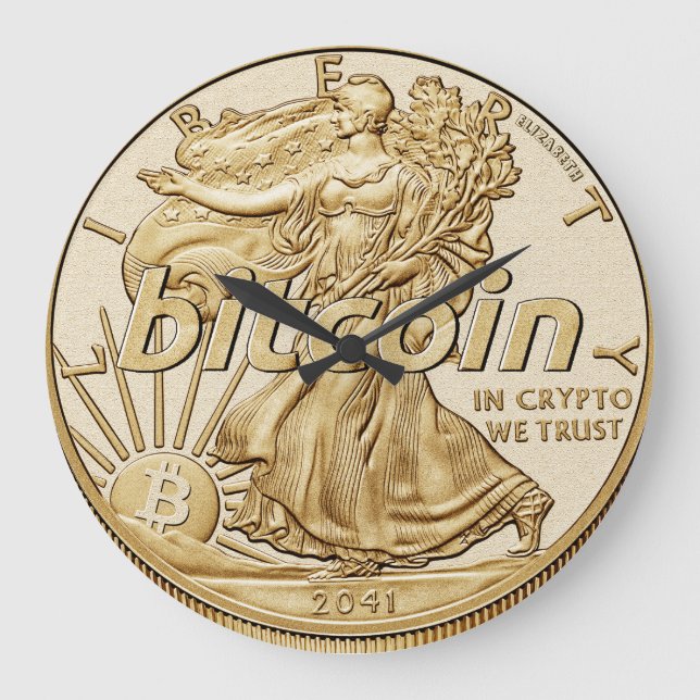 Goldener Dollar Bitcoin Cryptocurrency HODL lustig Große Wanduhr (Vorderseite)
