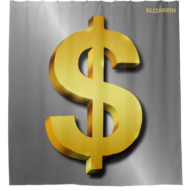 Goldener Dollar-funkelndes Zeichen-Geld-Symbol Duschvorhang (Vorderseite)