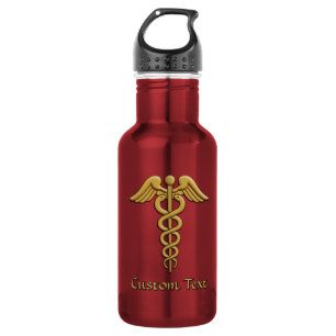 Goldener Doppel-Schlangen-Caduceus Edelstahlflasche