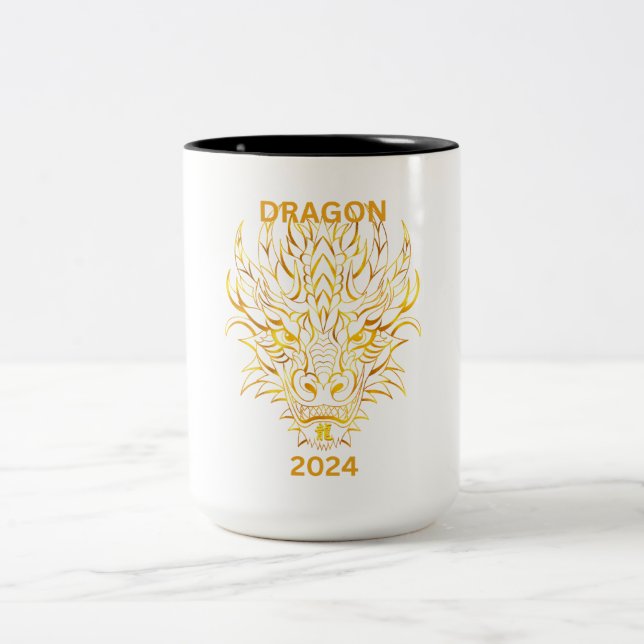 Goldener Drache 2024 Zweifarbige Tasse (Mittel)