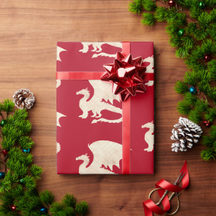 Goldener Drache auf dunklem Rot Geschenkpapier