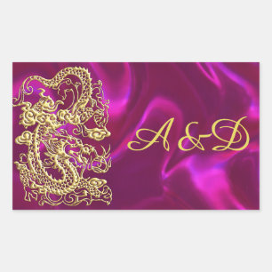 Goldener Drache auf Magenta Satin Print Rechteckiger Aufkleber