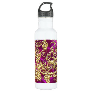 Goldener Drache auf Magenta Satin Print Trinkflasche
